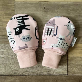 RUKAVIČKY SOFTSHELL A FLEECE růžové kočky 9-24 m