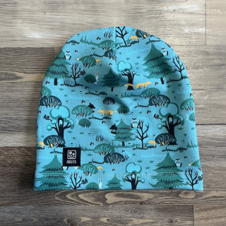 ČEPICE Z TEPLÁKOVINY petrolejový les 6-199 let