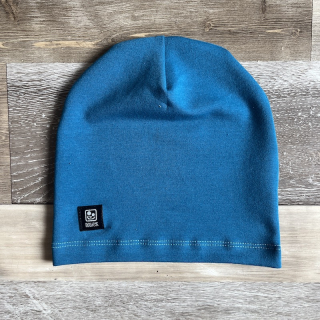 ČEPICE Z TEPLÁKOVINY petrolejová 2-6 let