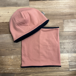 SET ČEPICE A NÁKRČNÍK S FLÍSEM starorůžová a tmavě modrá vel. 52-54 cm