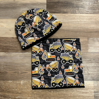 SET ČEPICE A NÁKRČNÍK S FLÍSEM bagry vel. 46-48 cm