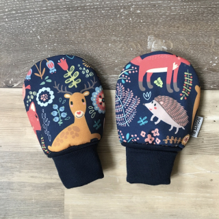 RUKAVIČKY SOFTSHELL A FLEECE lesní zvířátka 0-15 m